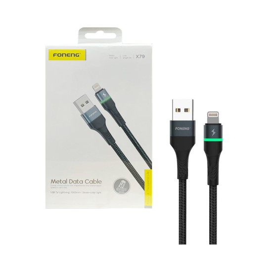 Cabo Foneng X79 USB para Lightning com Luz 2,4A 1M Preto